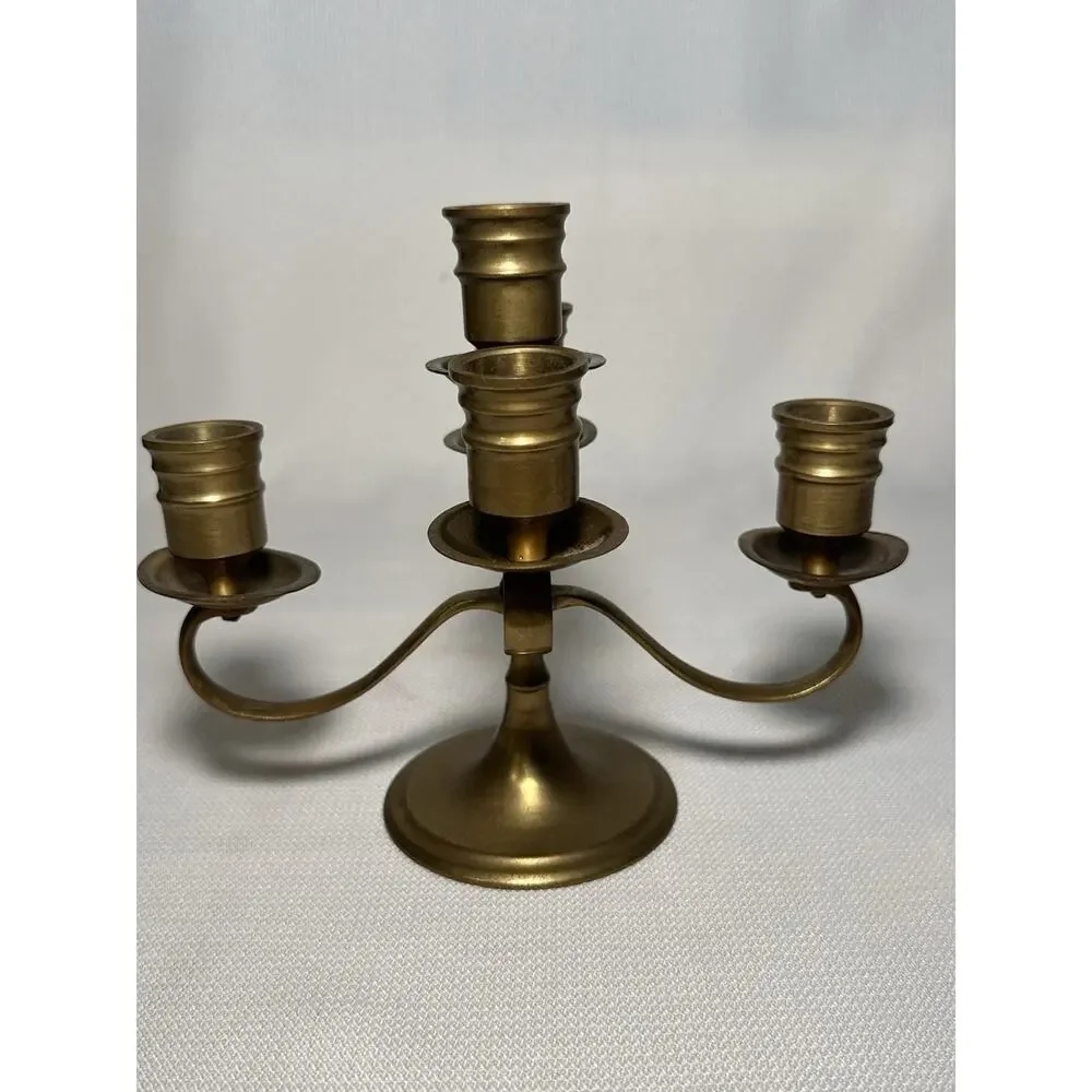 Solid Brass Candle Holder 5 Arm Vintage